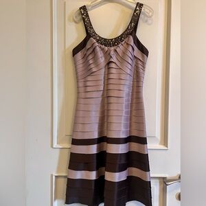 Adrianna Papell Purple Pleated Embellished Cocktail Mini Dress